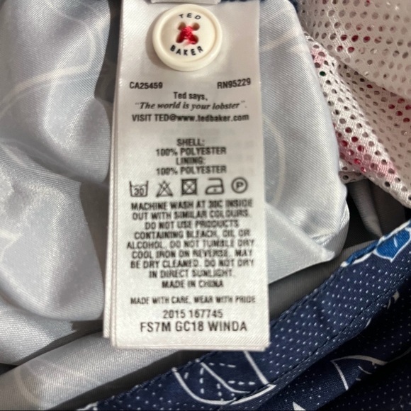 Ted Baker Floral Swimsuit Navy Blue Size 4 5 inch Swim Trunks Elastic Waist - Picture 8 of 9